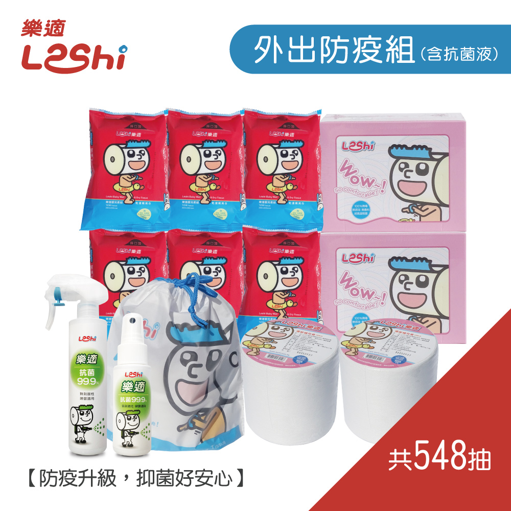 【Leshi樂適】嬰兒乾濕兩用布巾/護理巾/屁屁巾-外出防疫組(含抗菌液)548抽